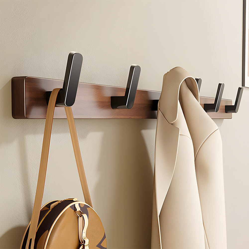 Walnut & Black Wall Mounted Hook Rail