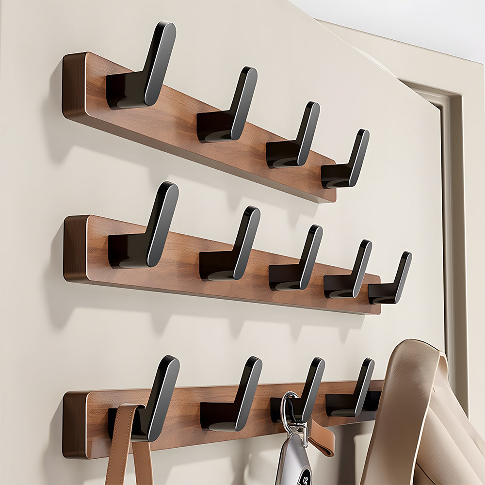 Walnut & Black Wall Mounted Hook Rail