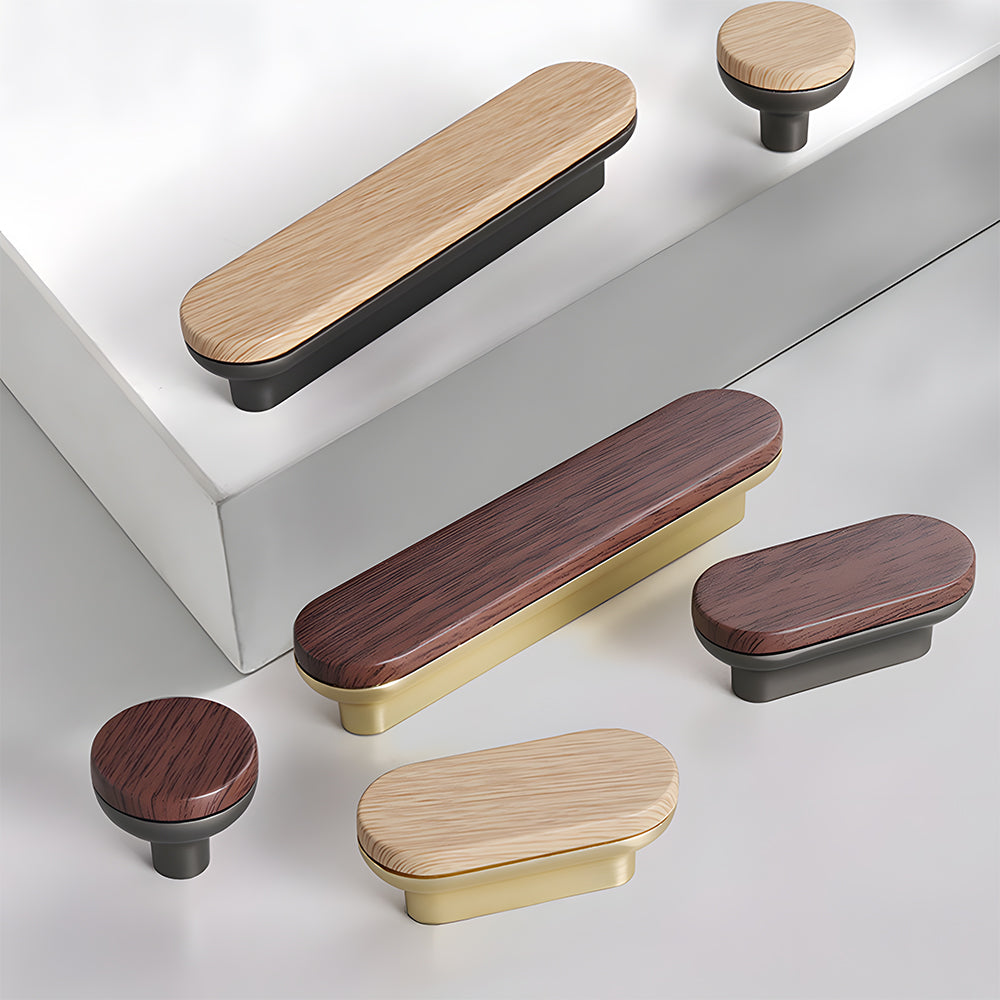 Natural Wood Two-Tone Cabinet Handles & Drawer Pulls for Cupboard