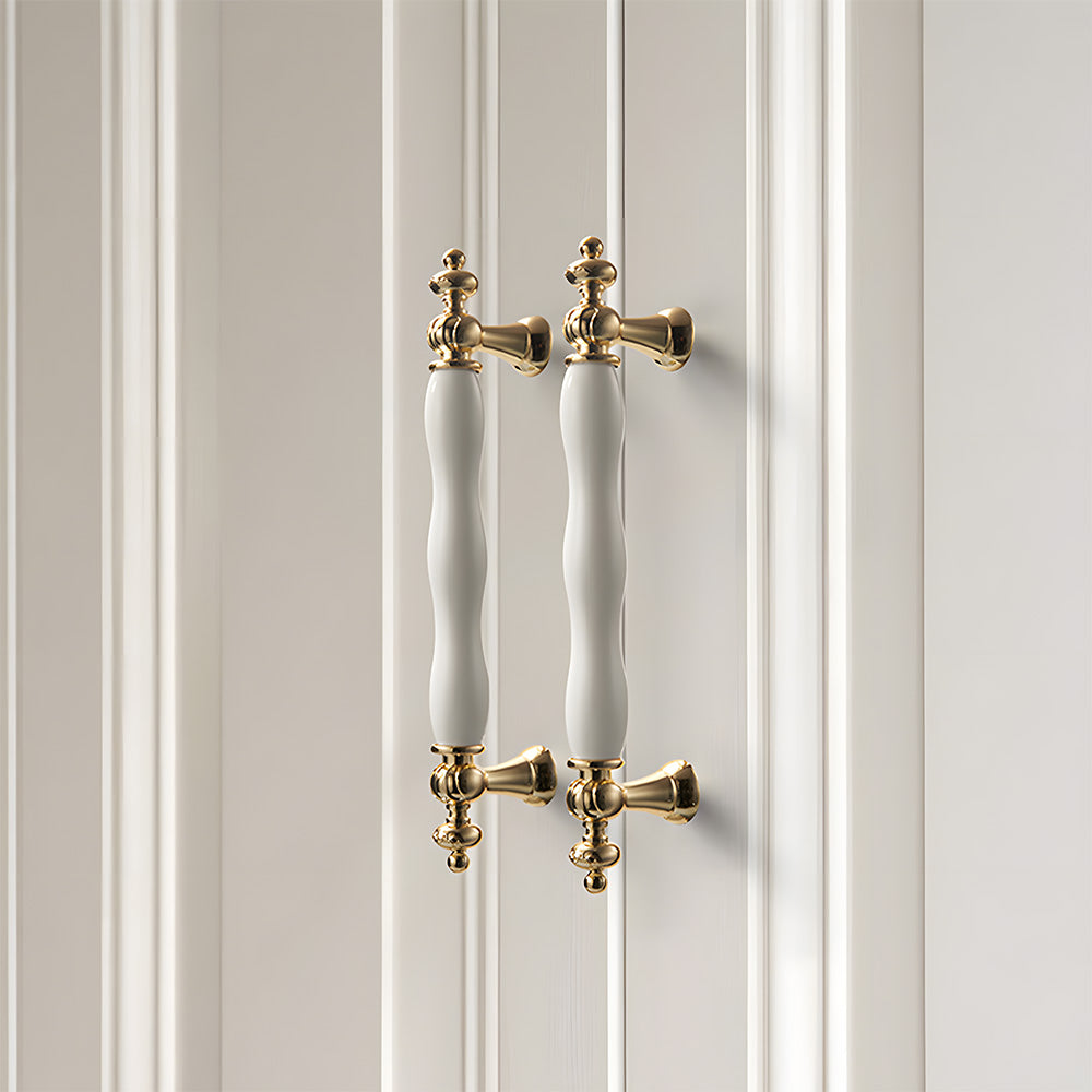 Retro White Ceramic Satin Finish Cabinet Drawer Bar Handles