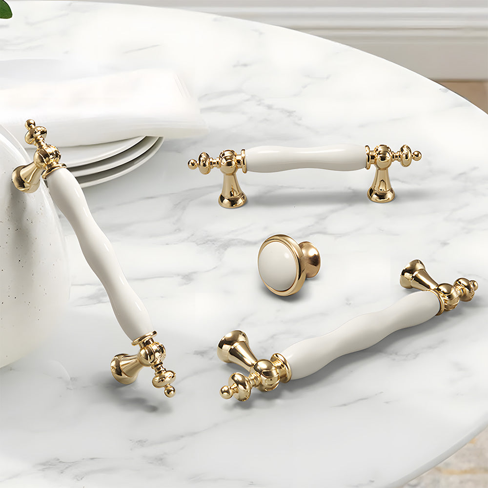 Retro White Ceramic Satin Finish Cabinet Drawer Bar Handles