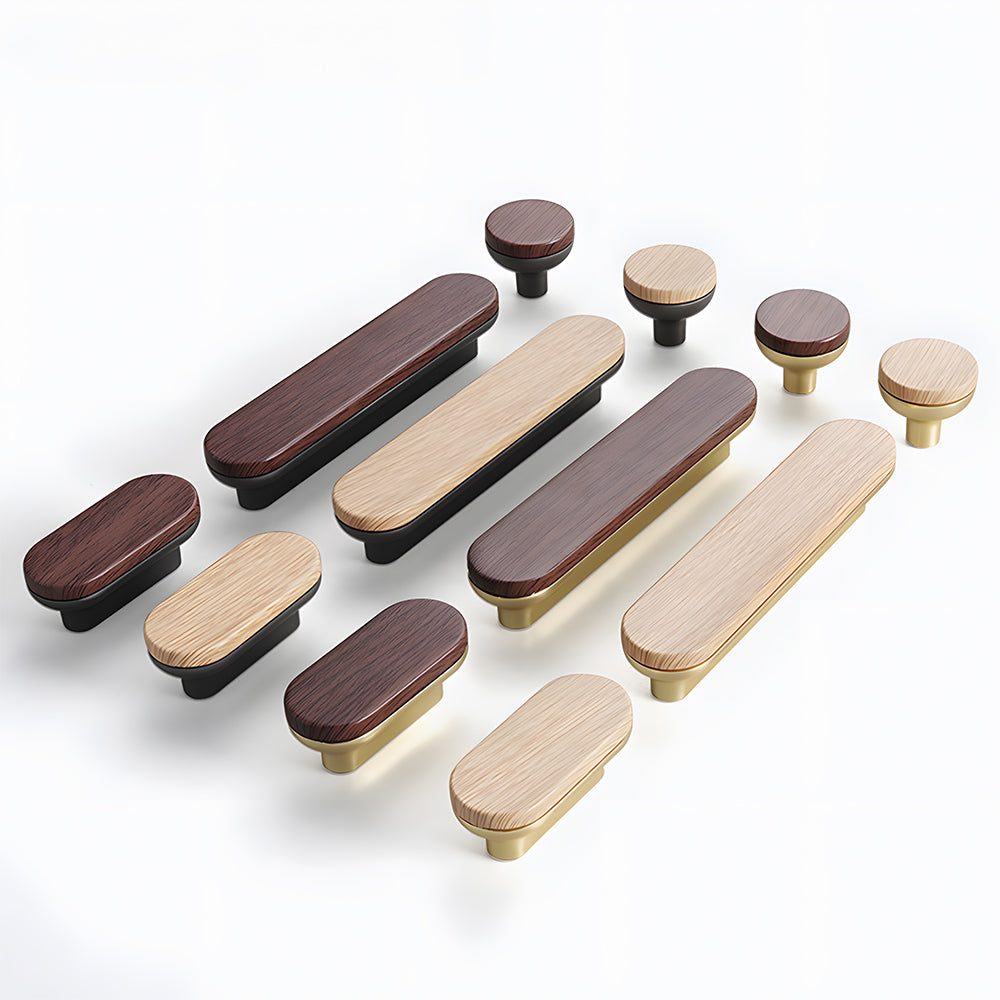 Natural Wood Two-Tone Cabinet Handles & Drawer Pulls for Cupboard