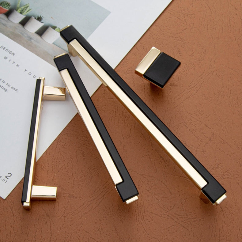 Black & Gold Zinc Alloy Square Kitchen Cupboard Handles