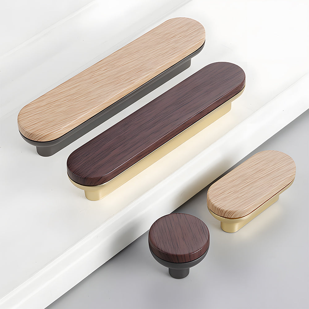 Natural Wood Two-Tone Cabinet Handles & Drawer Pulls for Cupboard