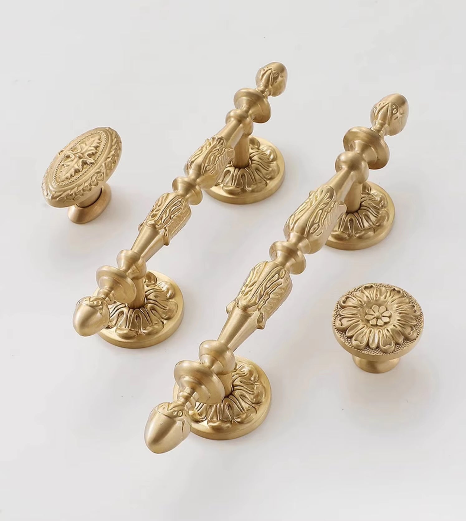 Vintage French Brushed Gold Brass Cabinet Pulls and Door Handles for Furniture