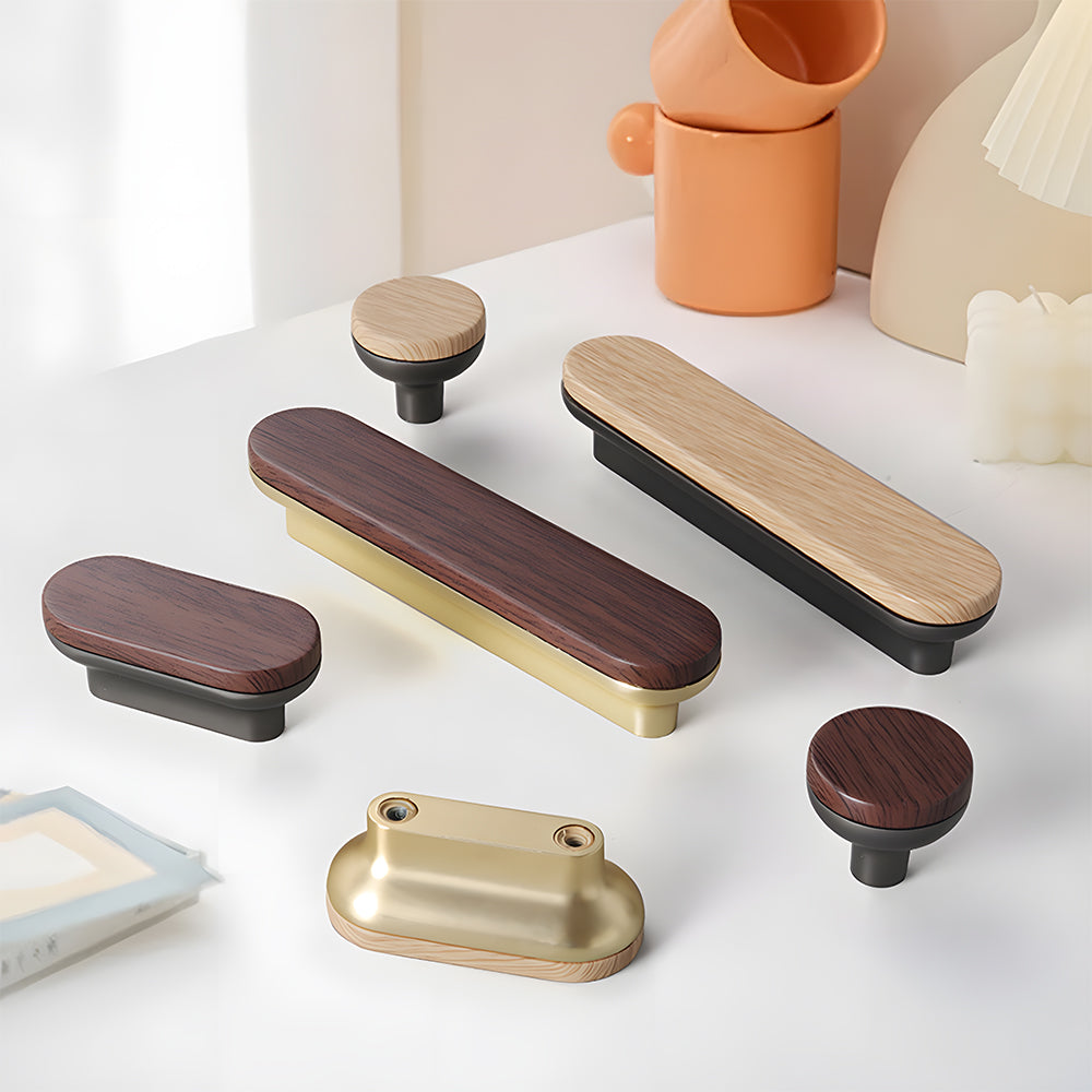 Natural Wood Two-Tone Cabinet Handles & Drawer Pulls for Cupboard