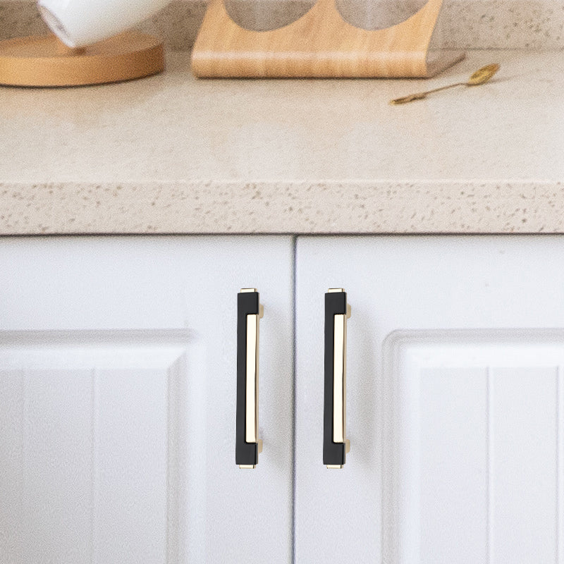 Black & Gold Zinc Alloy Square Kitchen Cupboard Handles