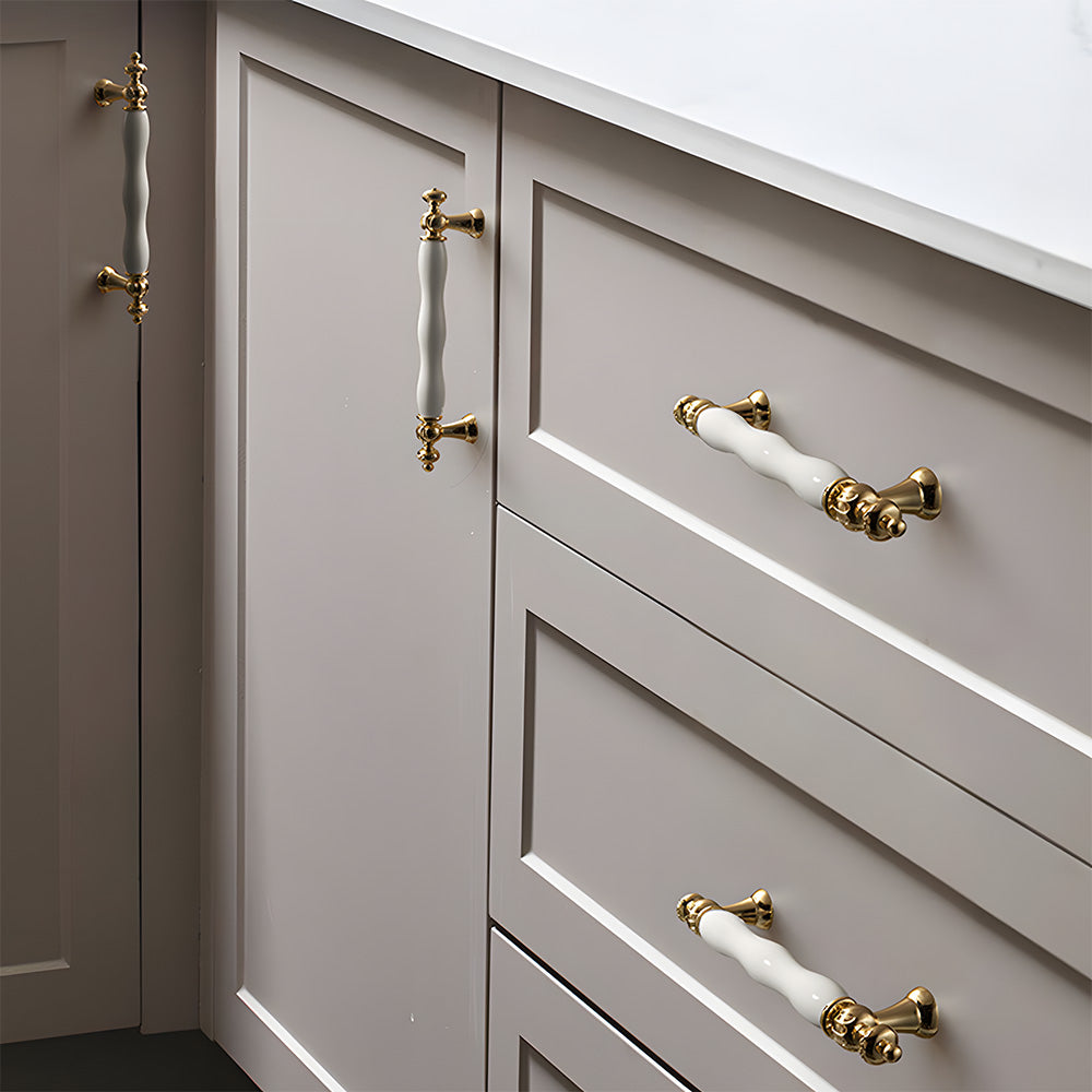 Retro White Ceramic Satin Finish Cabinet Drawer Bar Handles