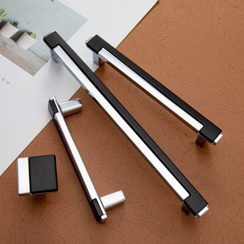 Black & Chrome Zinc Alloy Square Kitchen Cupboard Handles