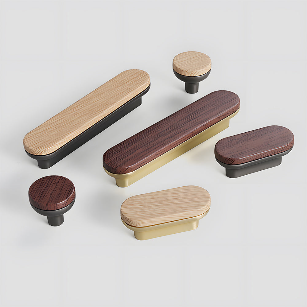 Natural Wood Two-Tone Cabinet Handles & Drawer Pulls for Cupboard