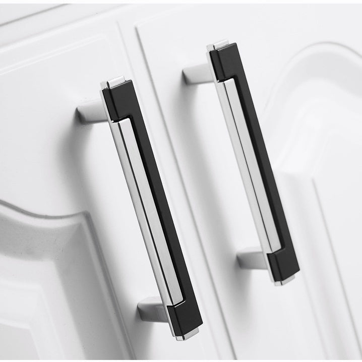 Black & Chrome Zinc Alloy Square Kitchen Cupboard Handles