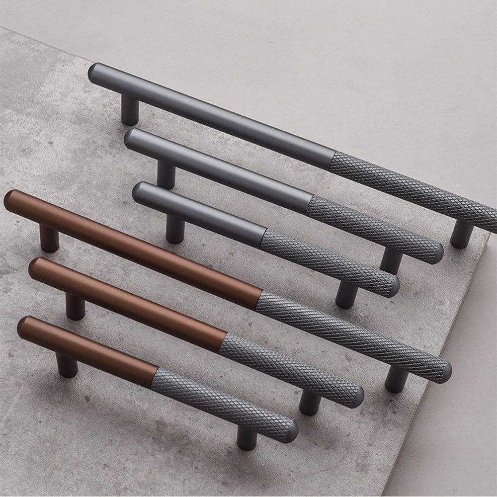 Grey Matte Finish Knurled Kitchen Cabinet Bar Handles
