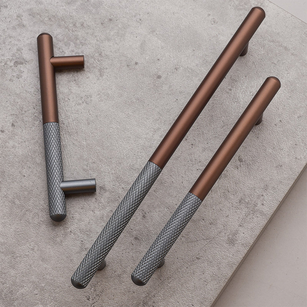 Brown and Grey Matte Finish Kitchen Cabinet Bar Knurled Design Handles