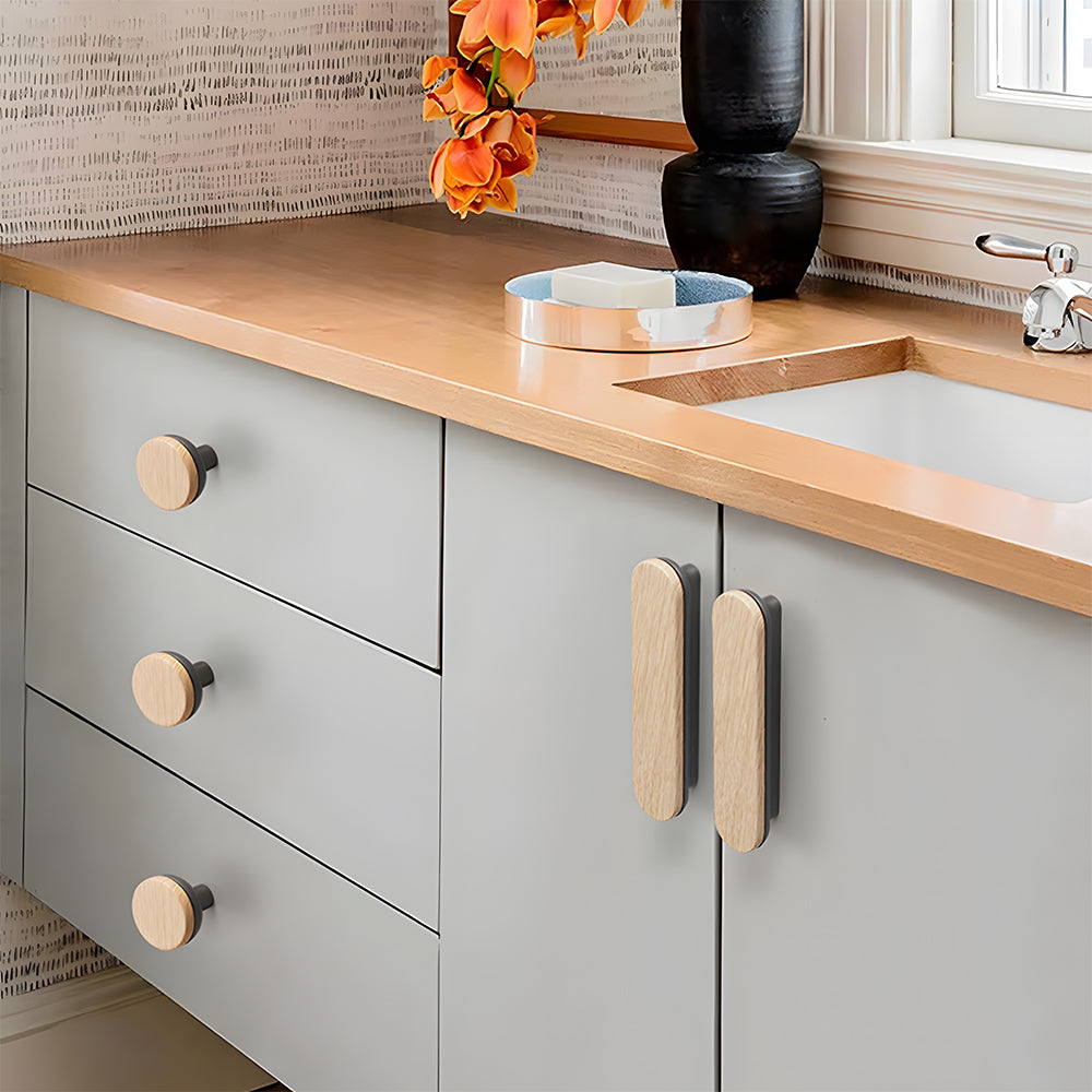 Natural Wood Two-Tone Cabinet Handles & Drawer Pulls for Cupboard