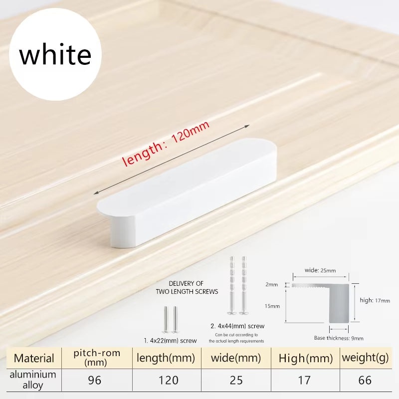 White Aluminum Alloy Cabinet Door Handles Wardrobe Cupboard Drawer Pulls