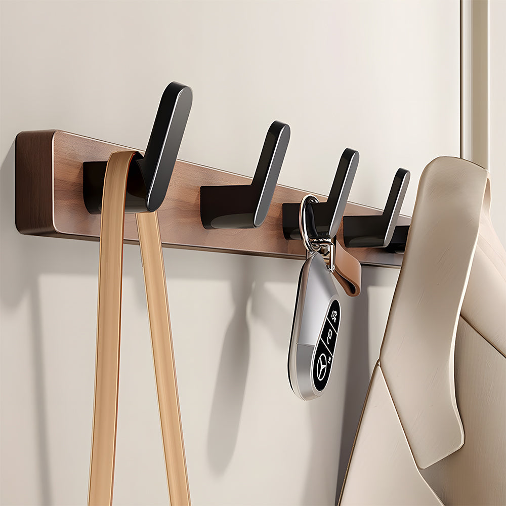 Walnut & Black Wall Mounted Hook Rail
