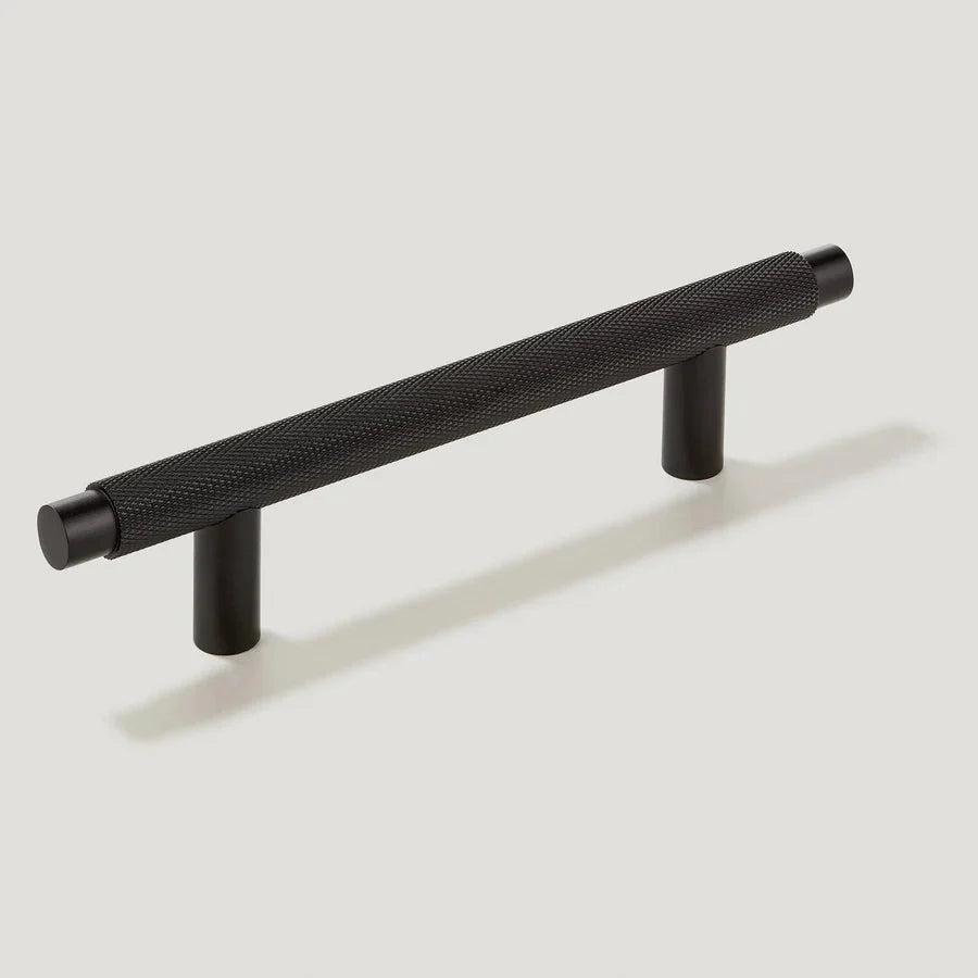 Black Knurled Cabinet Handle Solid Brass T Bar Design