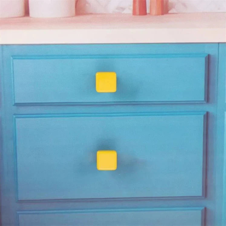 Yellow Ceramic Square Shape Children's Cabinet Drawer Knobs