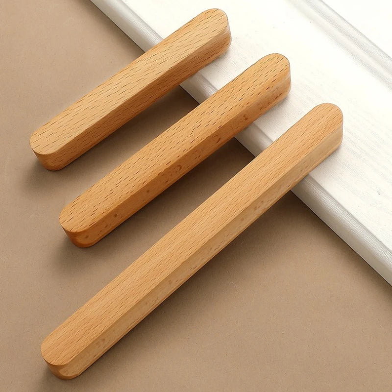 Beech Wooden Cabinet Door Handles Wardrobe Drawer Pulls