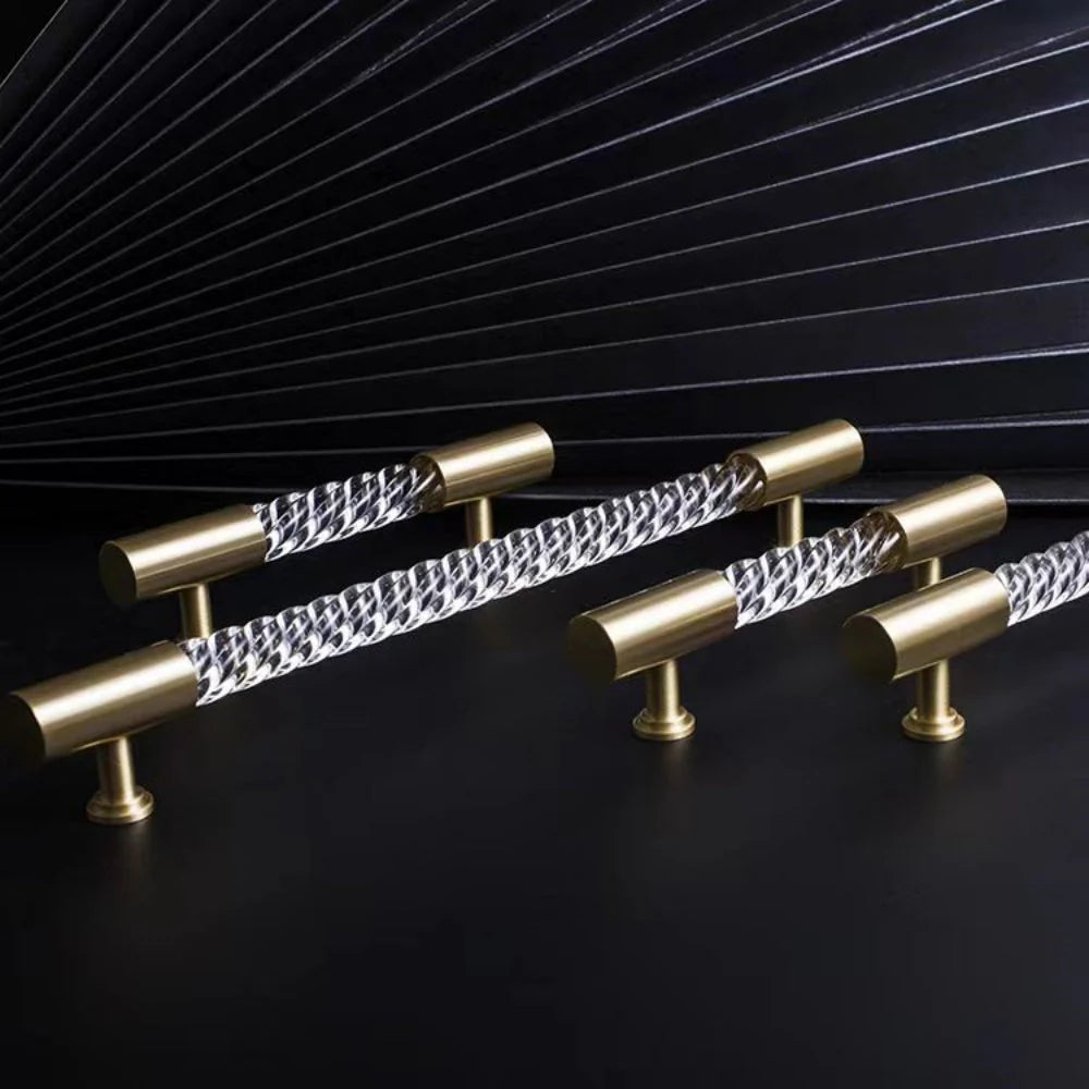 Gold Satin Finish Acrylic Knurled Lines Designed Cupboard T Bar Handle