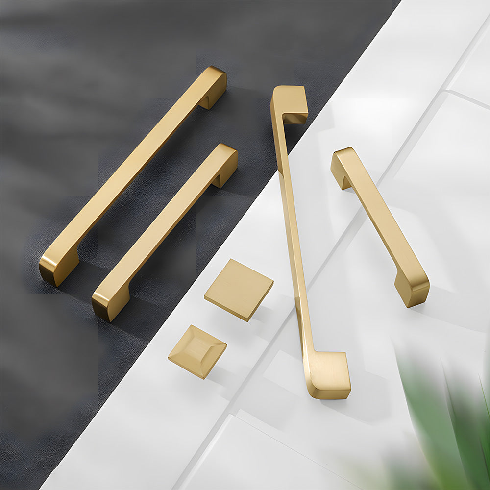 Modern Square Gold Solid Brass Cabinet Pulls For Kitchen