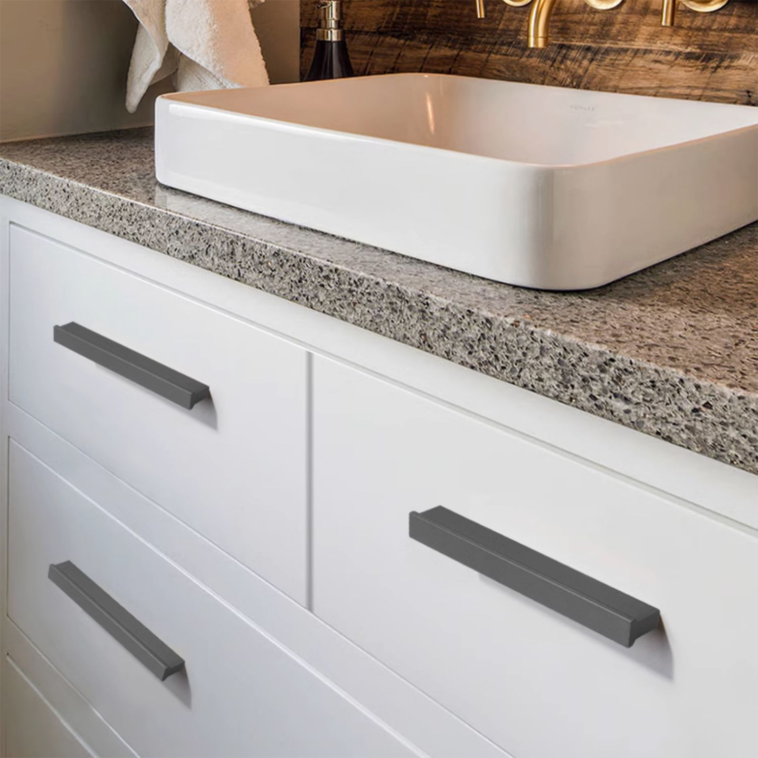 Dark Grey Aluminum Alloy Bedroom Drawer Handles Pulls