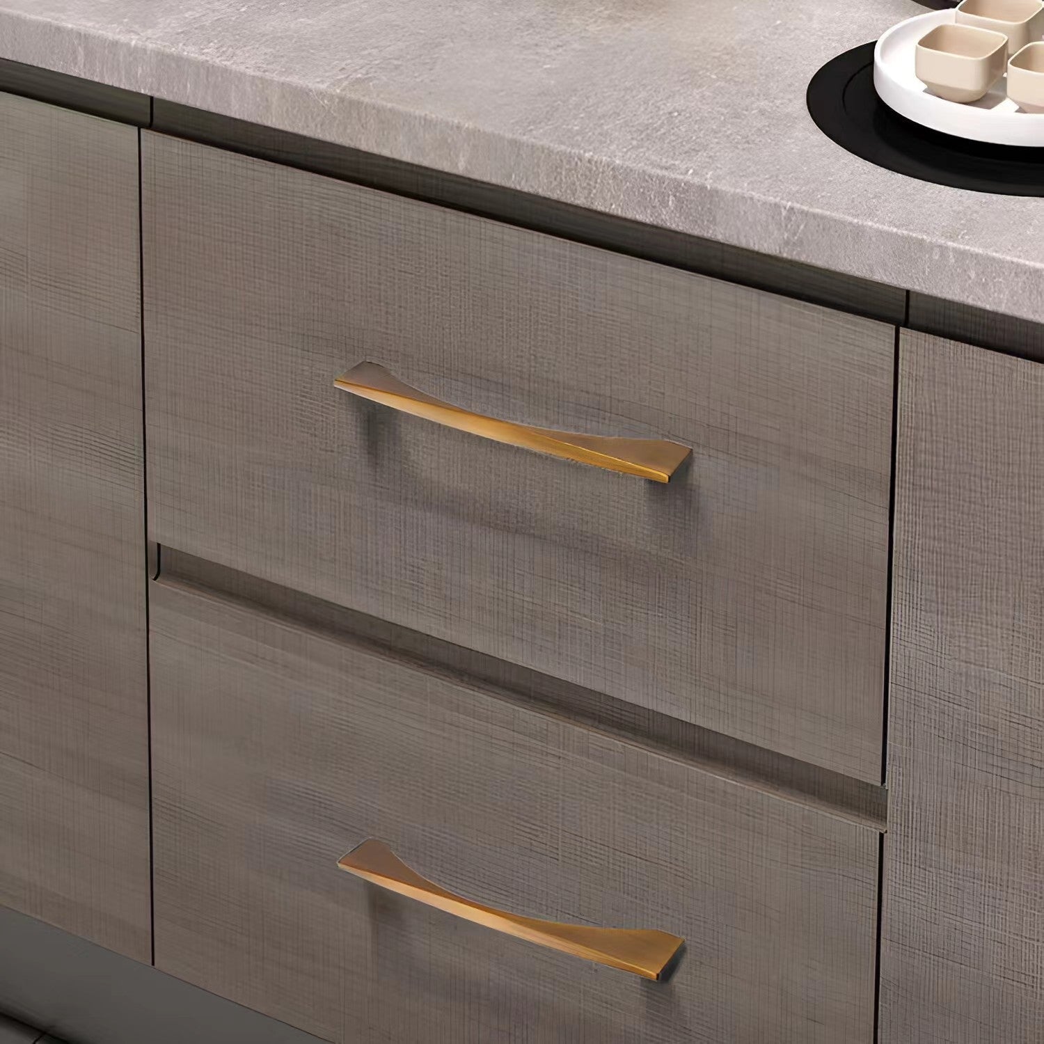 Aluminum Alloy Brushed Brass Bow Pull  Cabinet Handles for Kitchen