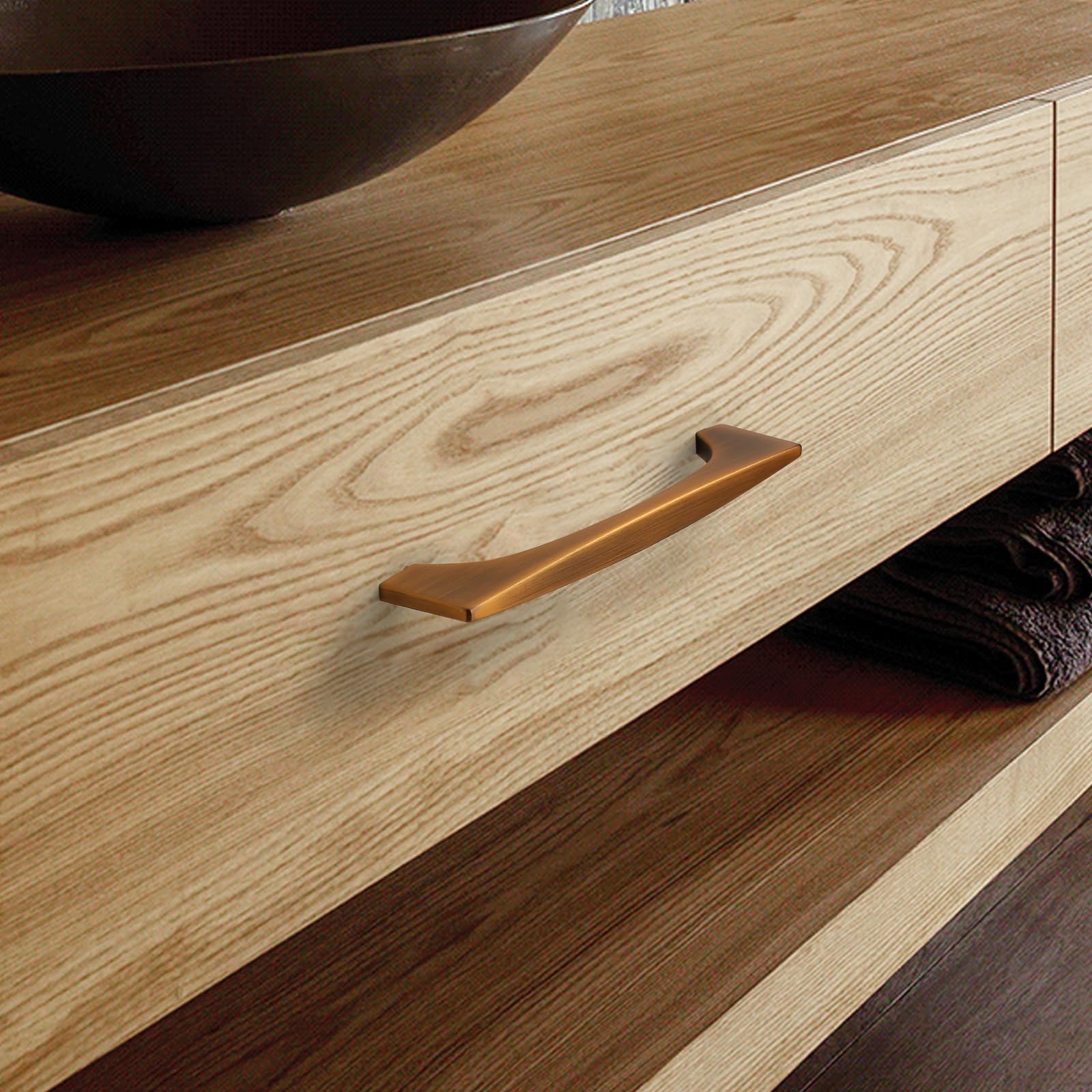 Aluminum Alloy Brushed Brass Bow Pull  Cabinet Handles for Kitchen