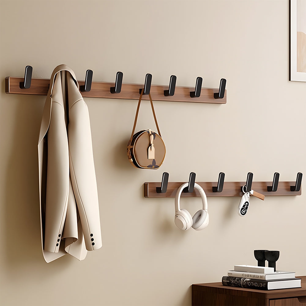Walnut & Black Wall Mounted Hook Rail