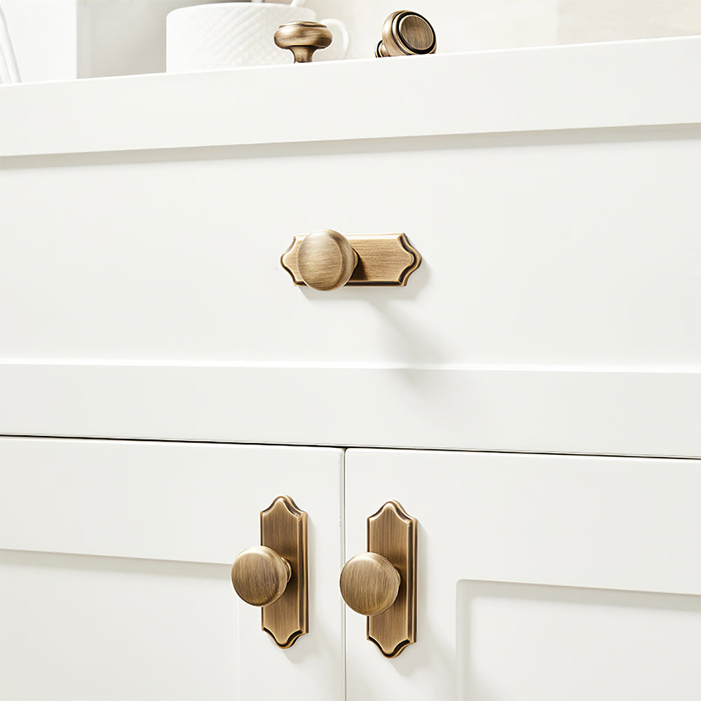 Vintage Bronze Solid Brass Cabinet Knobs with Backplate