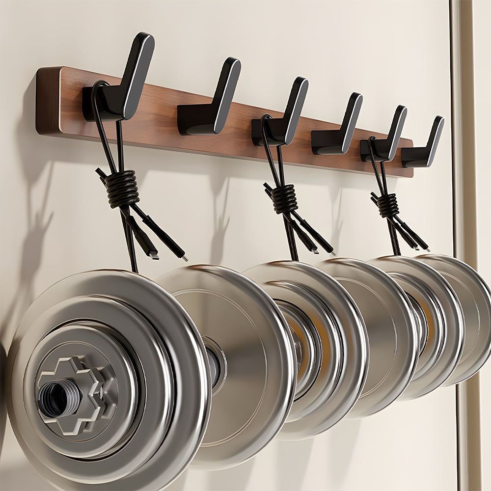 Walnut & Black Wall Mounted Hook Rail