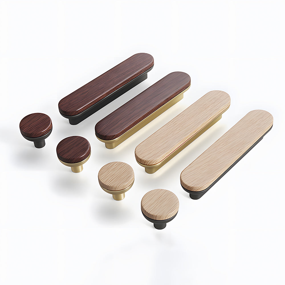 Natural Wood Two-Tone Cabinet Handles & Drawer Pulls for Cupboard