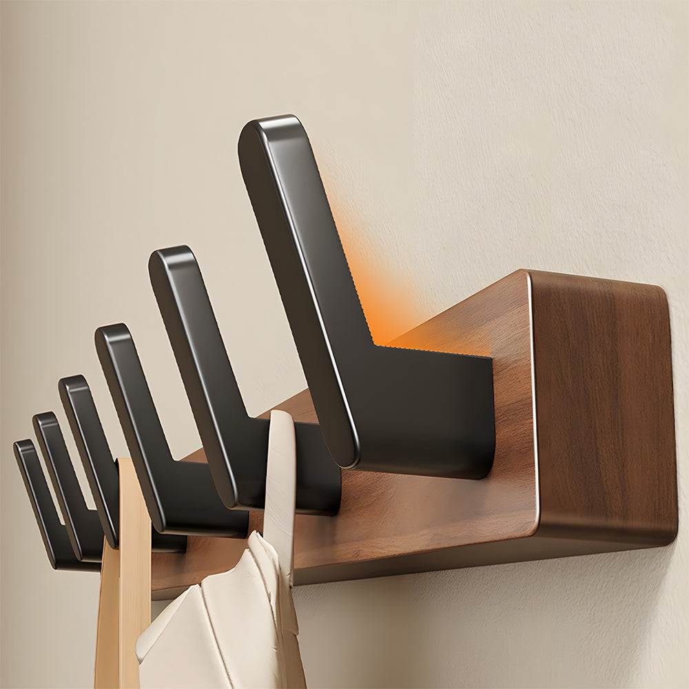 Walnut & Black Wall Mounted Hook Rail