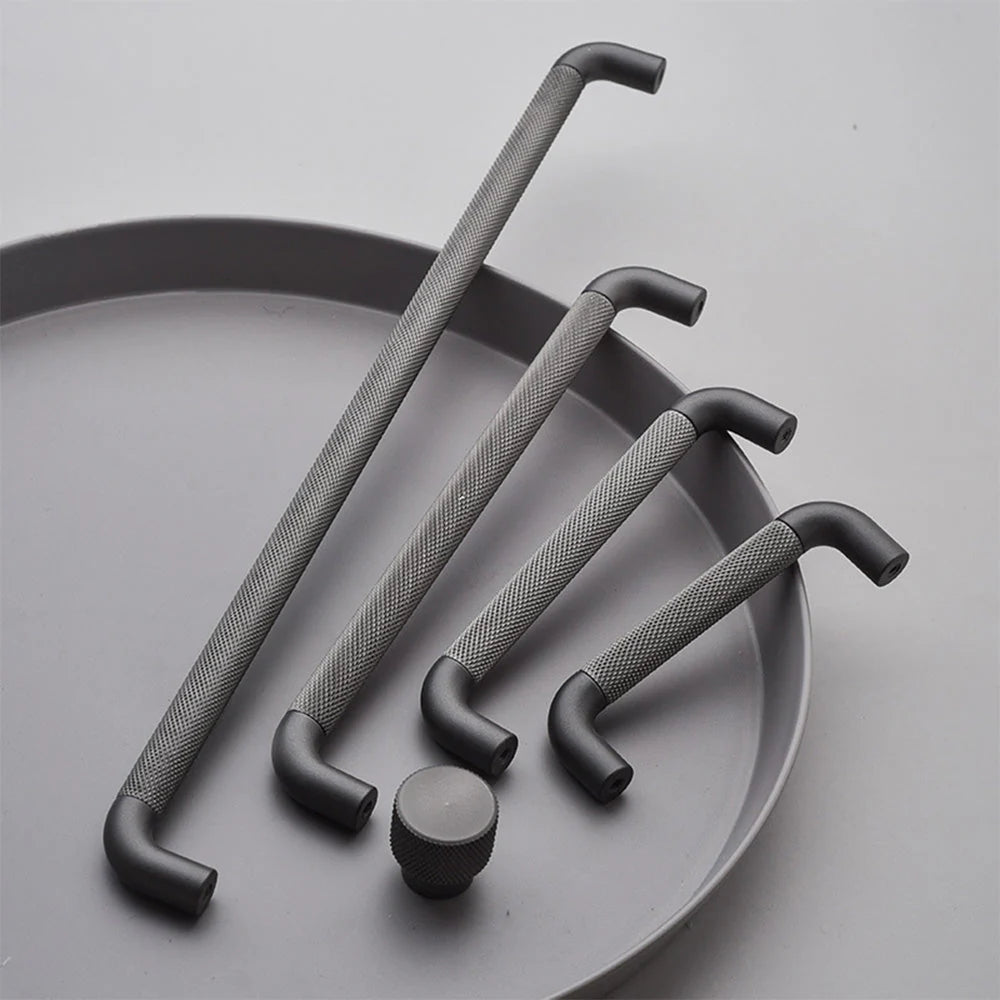 Matt Grey Finish Knurled Design Kitchen Cupboard Door Bar Handles