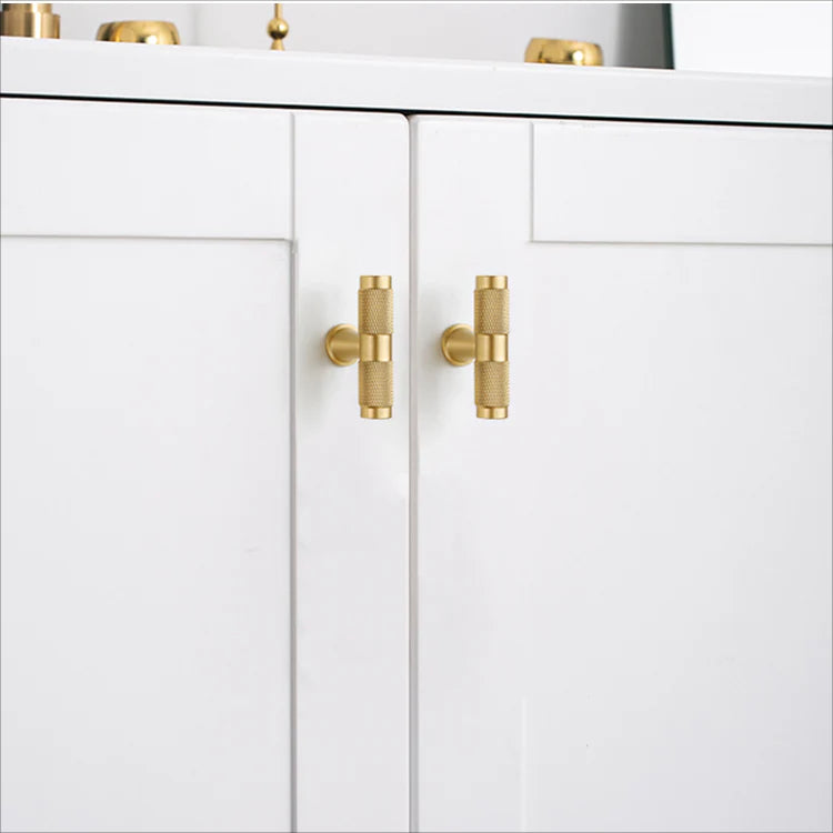 Brushed Brass Finish Knurled T-Bar Kitchen Cabinet Bar Handles