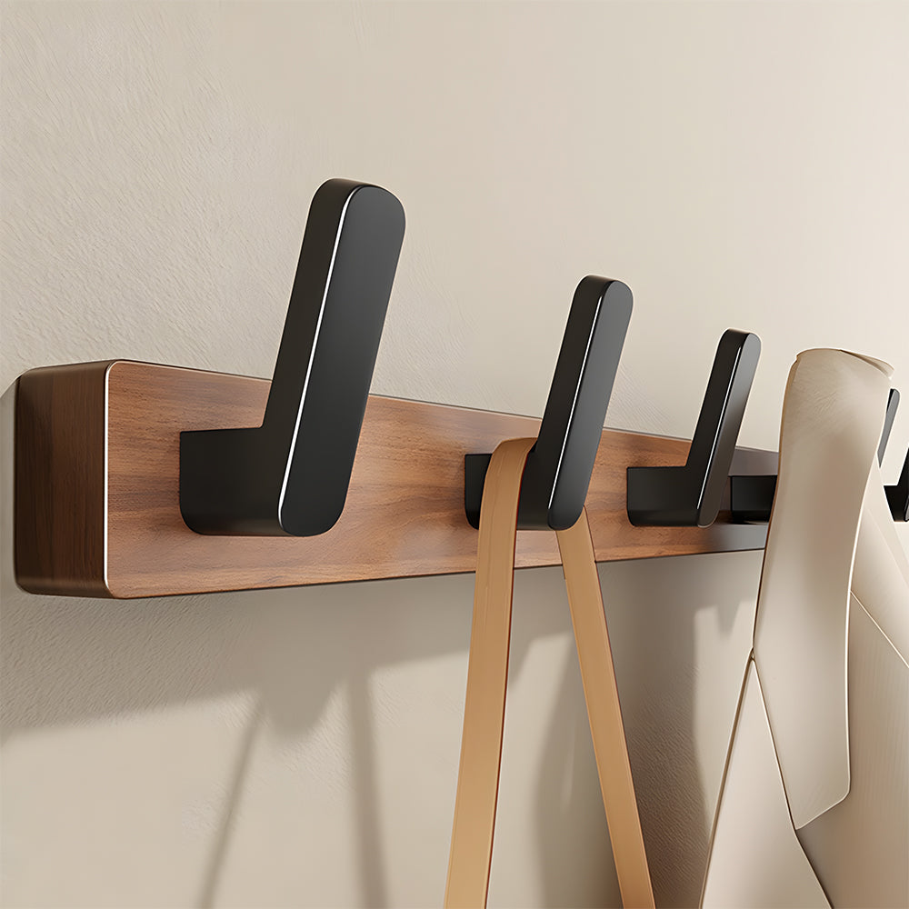 Walnut & Black Wall Mounted Hook Rail