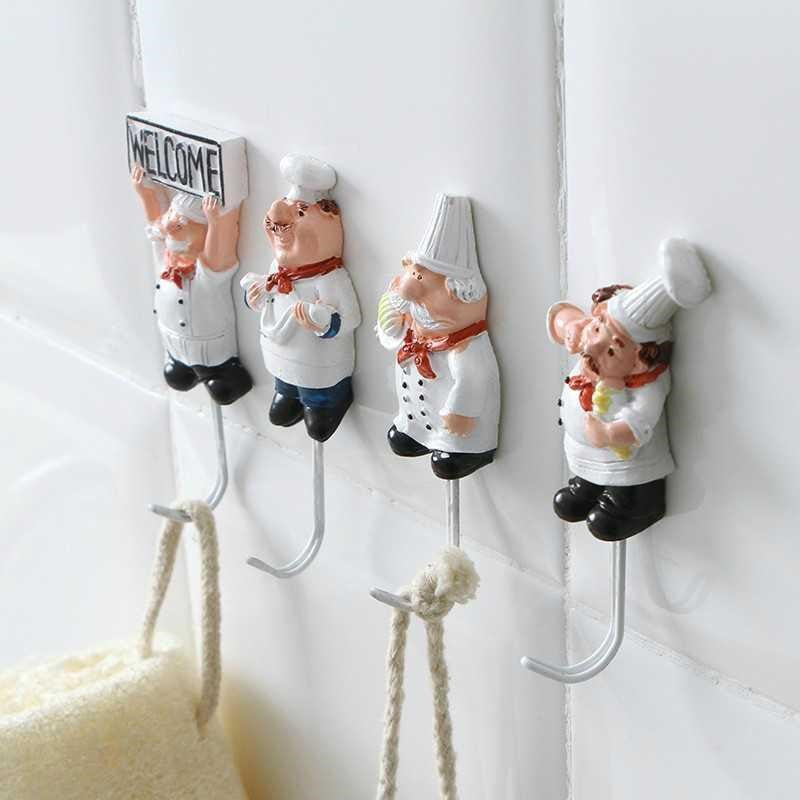 4PCS Cartoon Chef Stainless Steel Wall Hooks for Kitchen