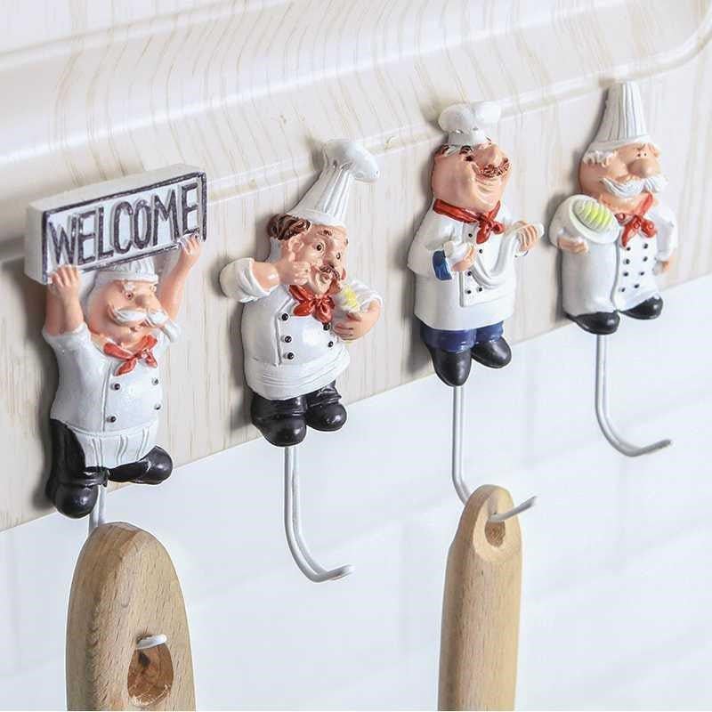 4PCS Cartoon Chef Stainless Steel Wall Hooks for Kitchen