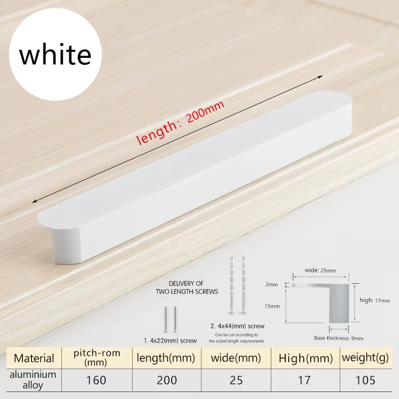 White Aluminum Alloy Cabinet Door Handles Wardrobe Cupboard Drawer Pulls