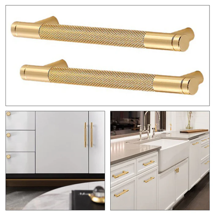 Gold Aluminum Knurled Bar Kitchen Cabinet Pull Handles
