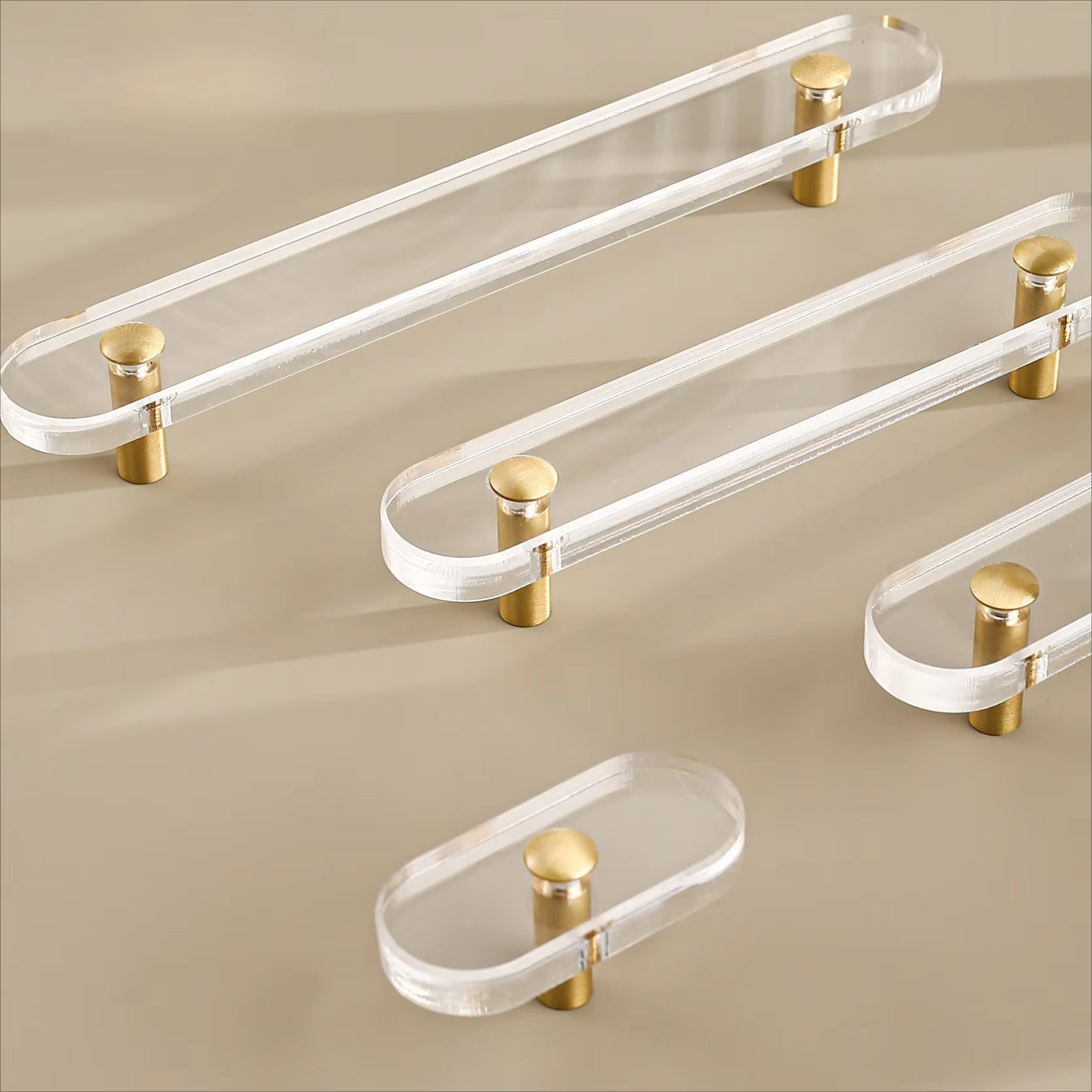 Transparent Acrylic and Brass Gold Cabinet Handles
