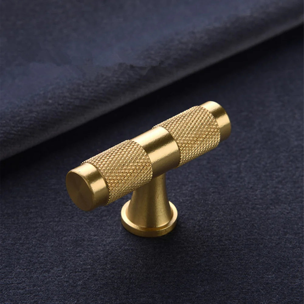 Brushed Brass Finish Knurled T-Bar Kitchen Cabinet Bar Handles