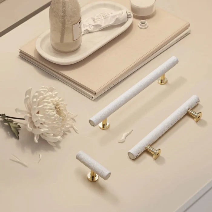 White Leather Cupboard Pull Handles for Kitchen and Wardrobe