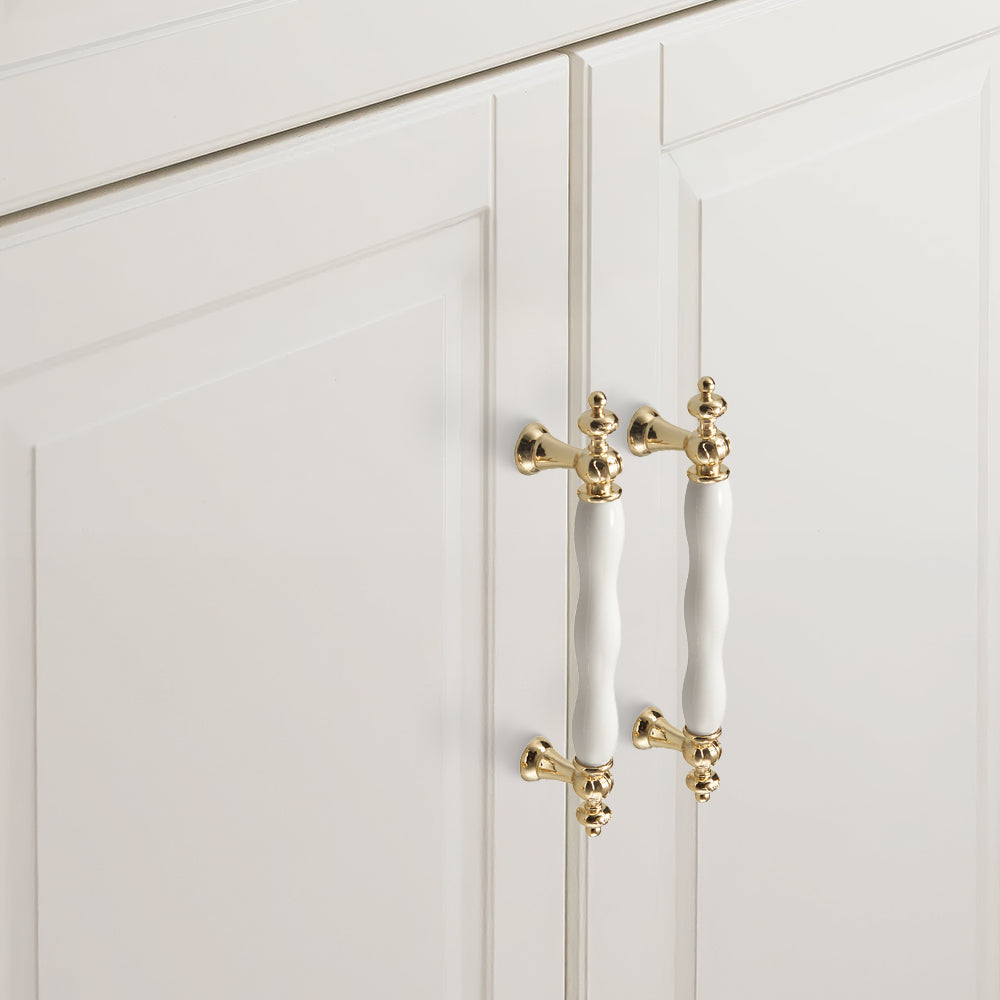 Retro White Ceramic Satin Finish Cabinet Drawer Bar Handles