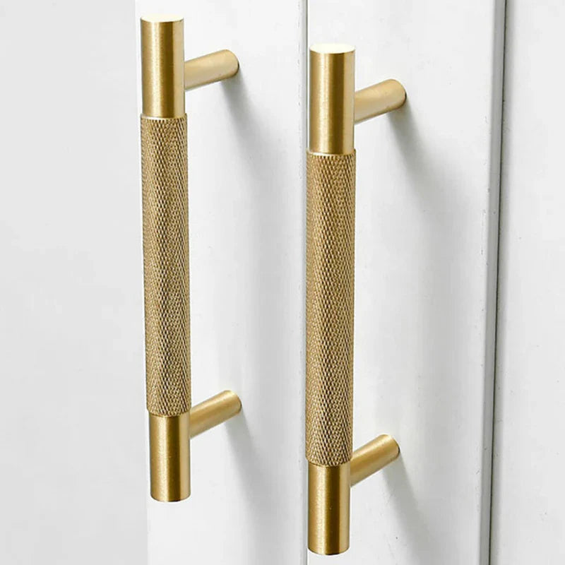 Modern Brushed Gold Solid Brass Knurled Cabinet Handles