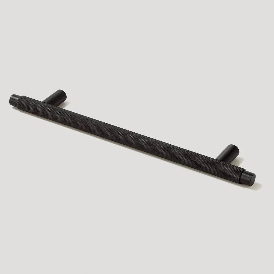 Black Knurled Cabinet Handle Solid Brass T Bar Design