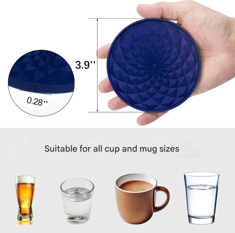 Geometric Silicone Drink Coasters Set (6 Pack) with Holder - Non-Slip Table Protectors
