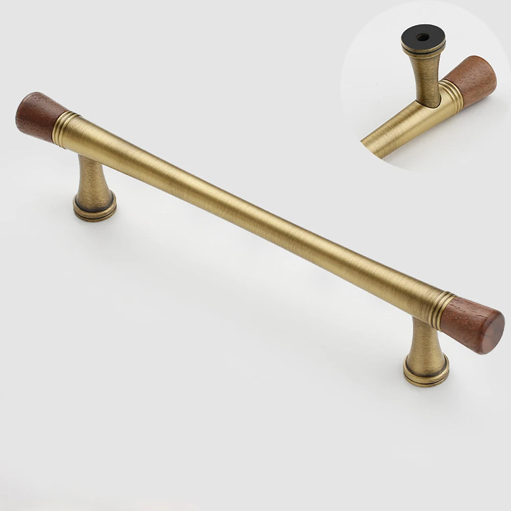 Vintage Walnut Brass Cabinet Handle Cupboard Drawer Pulls