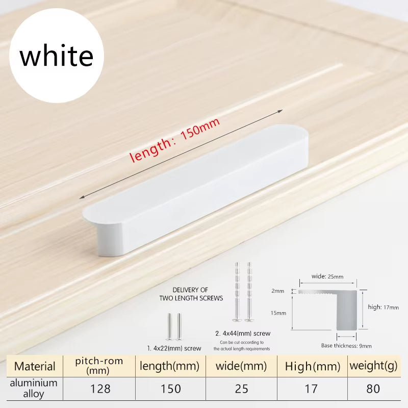 White Aluminum Alloy Cabinet Door Handles Wardrobe Cupboard Drawer Pulls