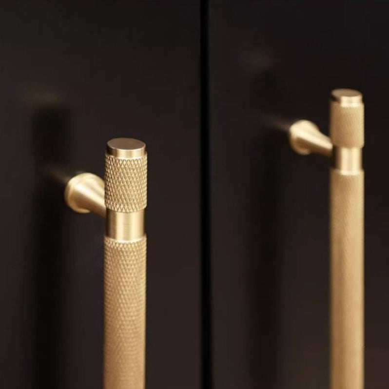 Gold Solid Brass Knurled Bar Cupboard Cabinet Handles